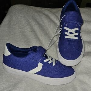 US Sports Kid Violet Blue White Slip-on Velcro Strap Stretchy Lace  Sneakers Sz1